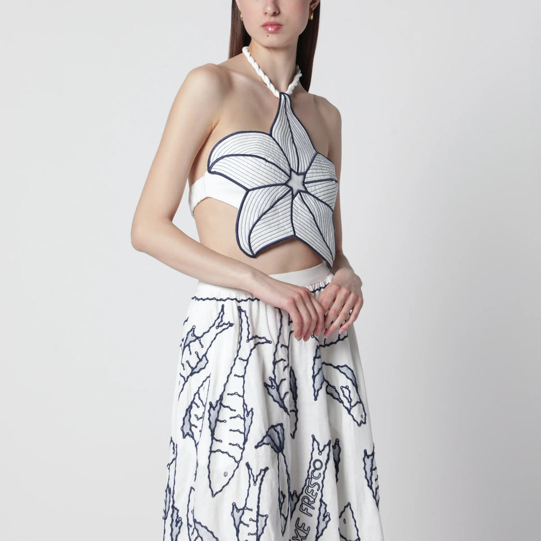 FARM Rio - Coast Stars cropped top in linen blend Brand Apparel &amp; Accessories > Clothing > Shirts &amp; Tops XS