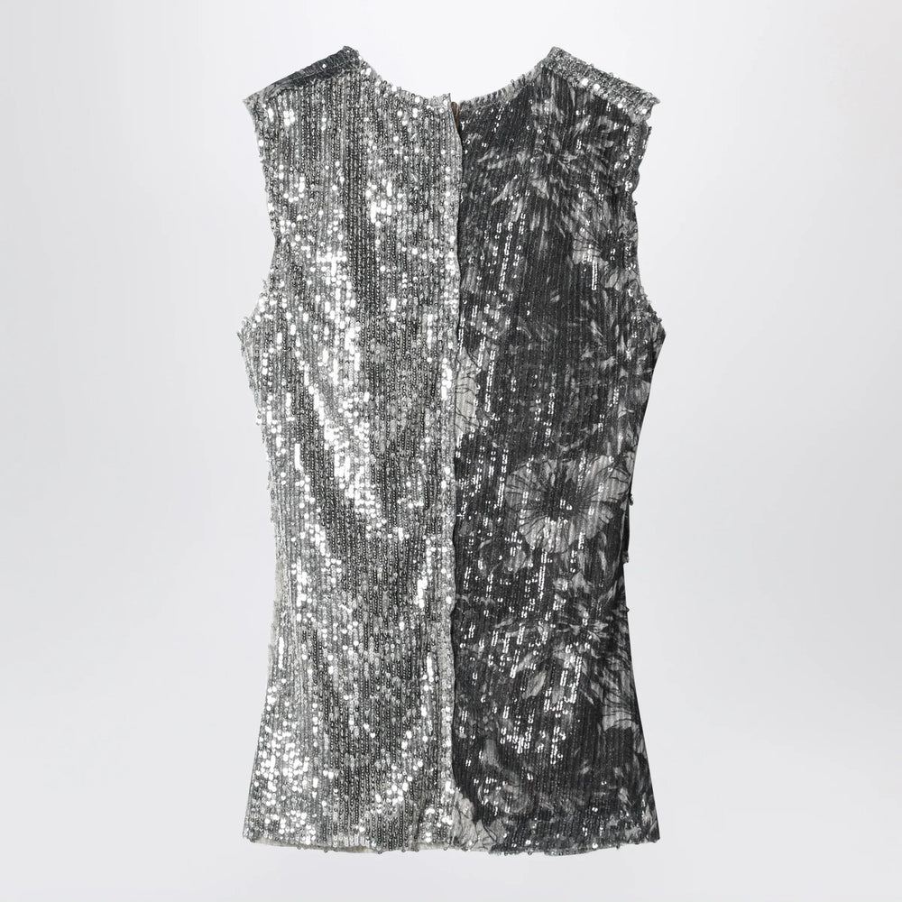 Maison Margiela - Floral sequin sleeveless top in ice blue Brand Apparel & Accessories > Clothing > Shirts & Tops