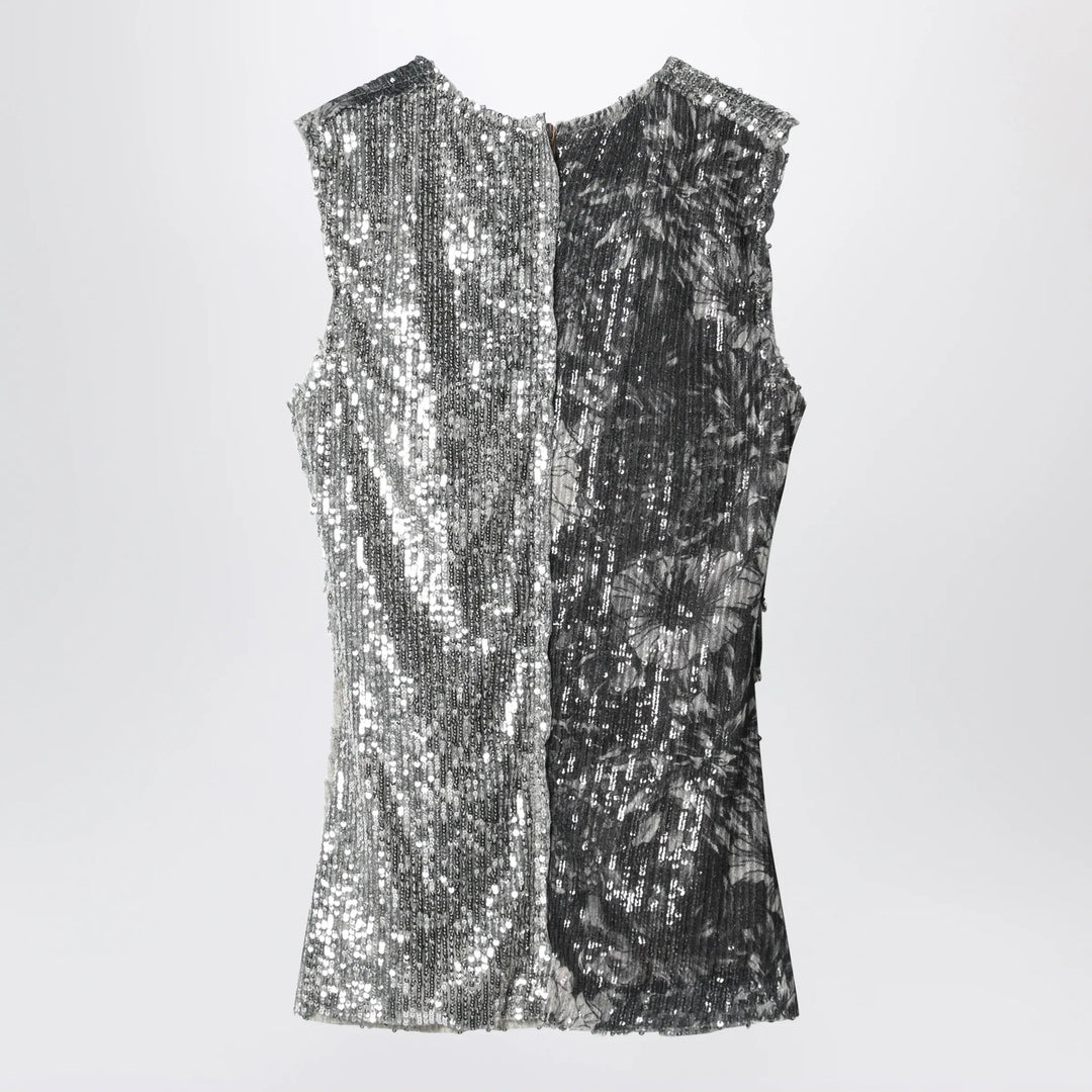 Maison Margiela - Floral sequin sleeveless top in ice blue Brand Apparel &amp; Accessories > Clothing > Shirts &amp; Tops