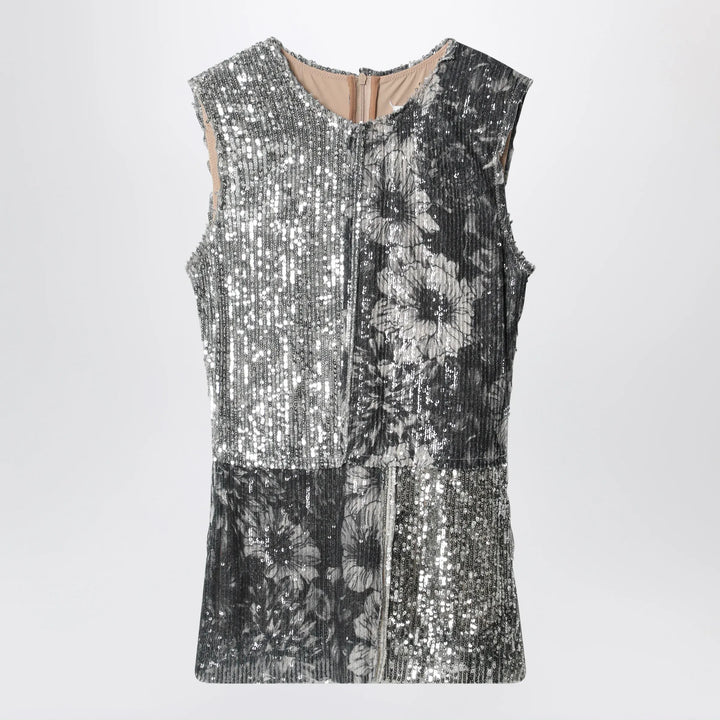 Maison Margiela - Floral sequin sleeveless top in ice blue Brand Apparel &amp; Accessories > Clothing > Shirts &amp; Tops