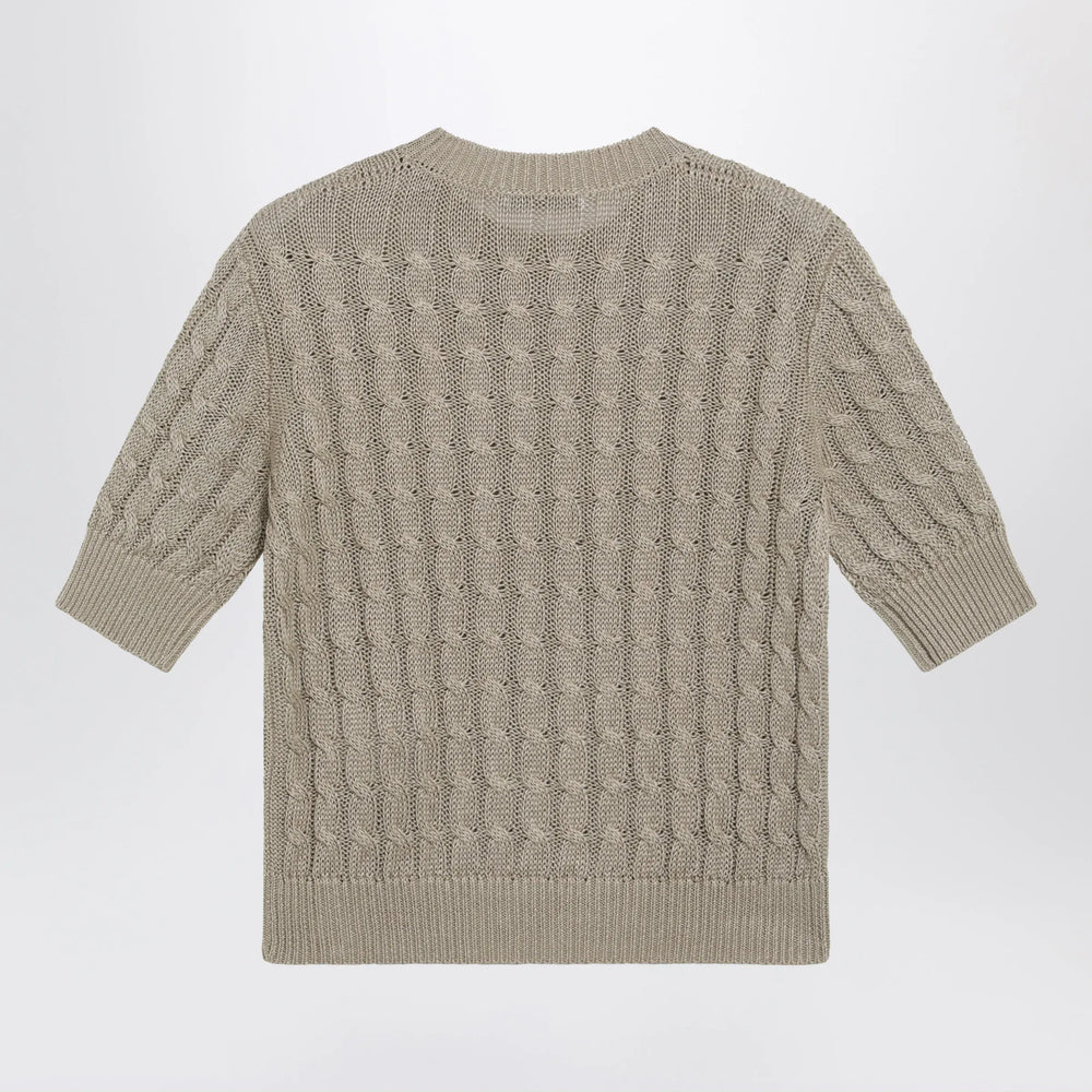 Max Mara - Cable-knit linen crewneck sweater in brown Brand Apparel & Accessories > Clothing > Shirts & Tops