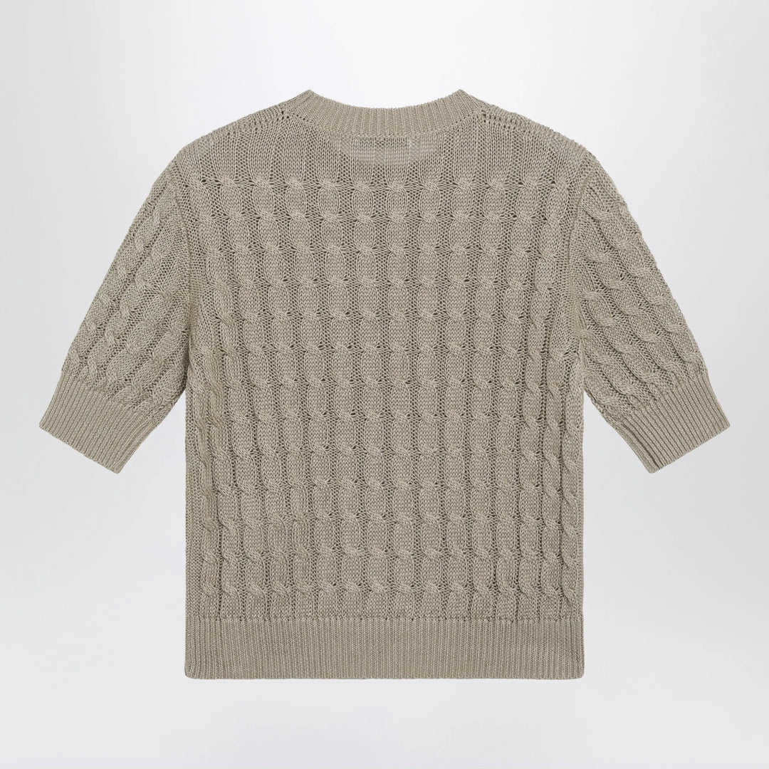 Max Mara - Cable-knit linen crewneck sweater in brown Brand Apparel &amp; Accessories > Clothing > Shirts &amp; Tops