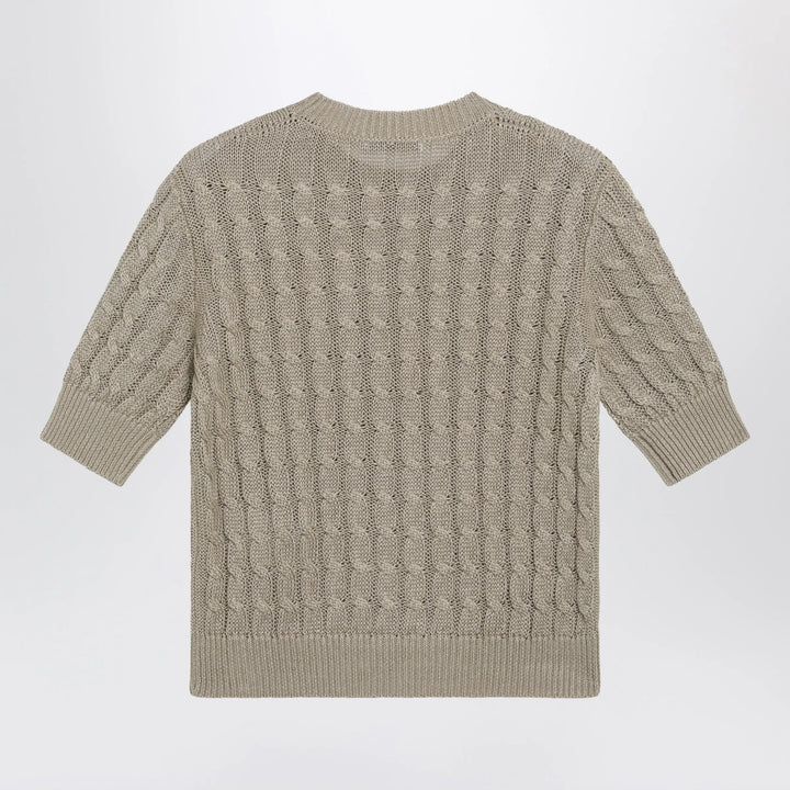 Max Mara - Cable-knit linen crewneck sweater in brown Brand Apparel &amp; Accessories > Clothing > Shirts &amp; Tops