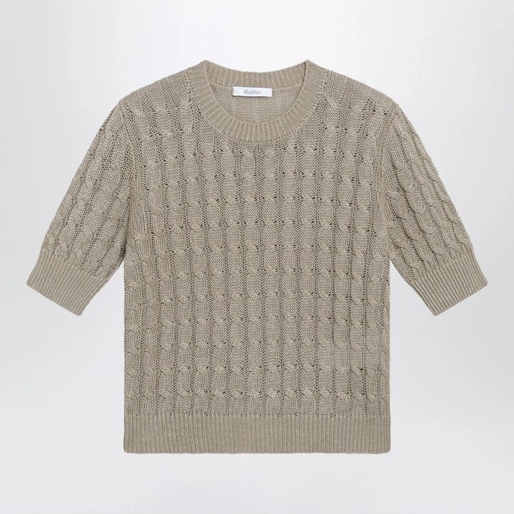 Max Mara - Cable-knit linen crewneck sweater in brown Brand Apparel &amp; Accessories > Clothing > Shirts &amp; Tops M