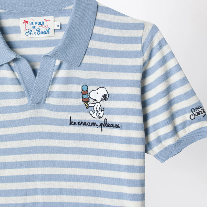 MC2 Saint Barth - White/light blue striped polo shirt with Snoopy embroidery Brand Apparel &amp; Accessories > Clothing > Shirts &amp; Tops