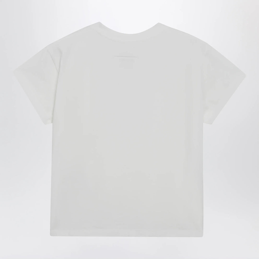 MM6 Maison Margiela - Off-white cotton jersey T-shirt with numeric embroidery Brand Apparel &amp; Accessories > Clothing > Shirts &amp; Tops
