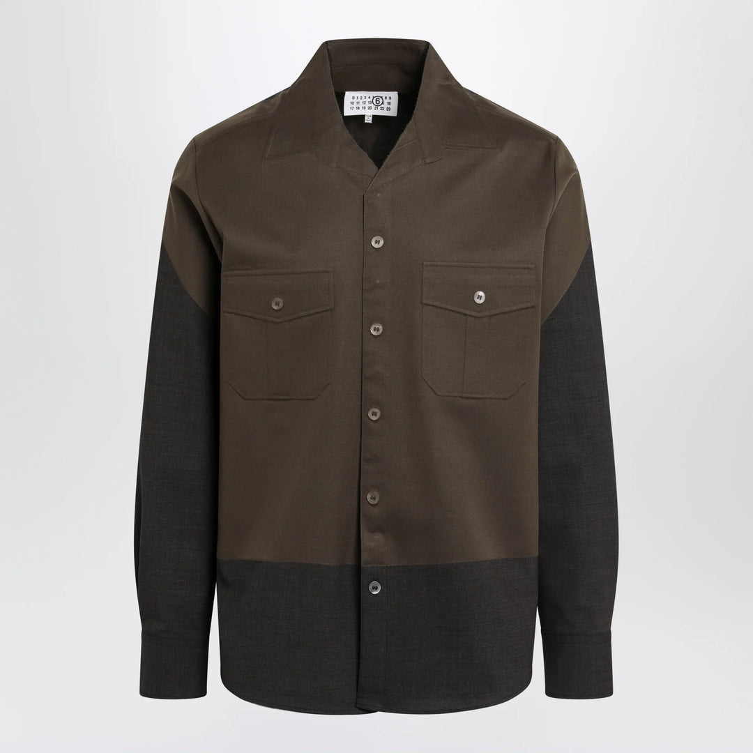 MM6 Maison Margiela - Two-tone brown shirt in wool blend Brand Apparel &amp; Accessories > Clothing > Shirts &amp; Tops 46 IT