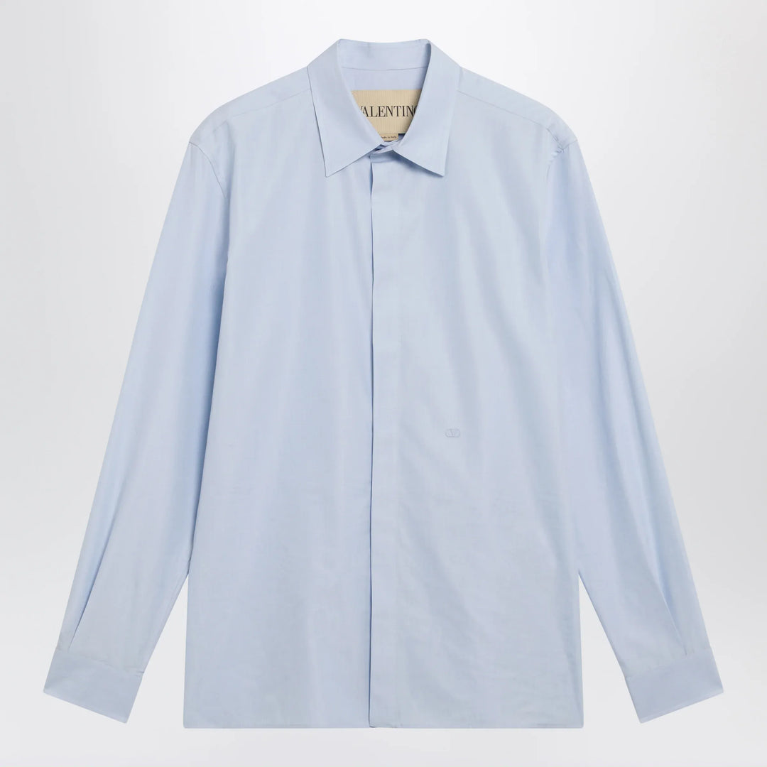 Valentino - Light blue fil-à-fil cotton shirt with VLogo embroidery Brand Apparel &amp; Accessories > Clothing > Shirts &amp; Tops 39