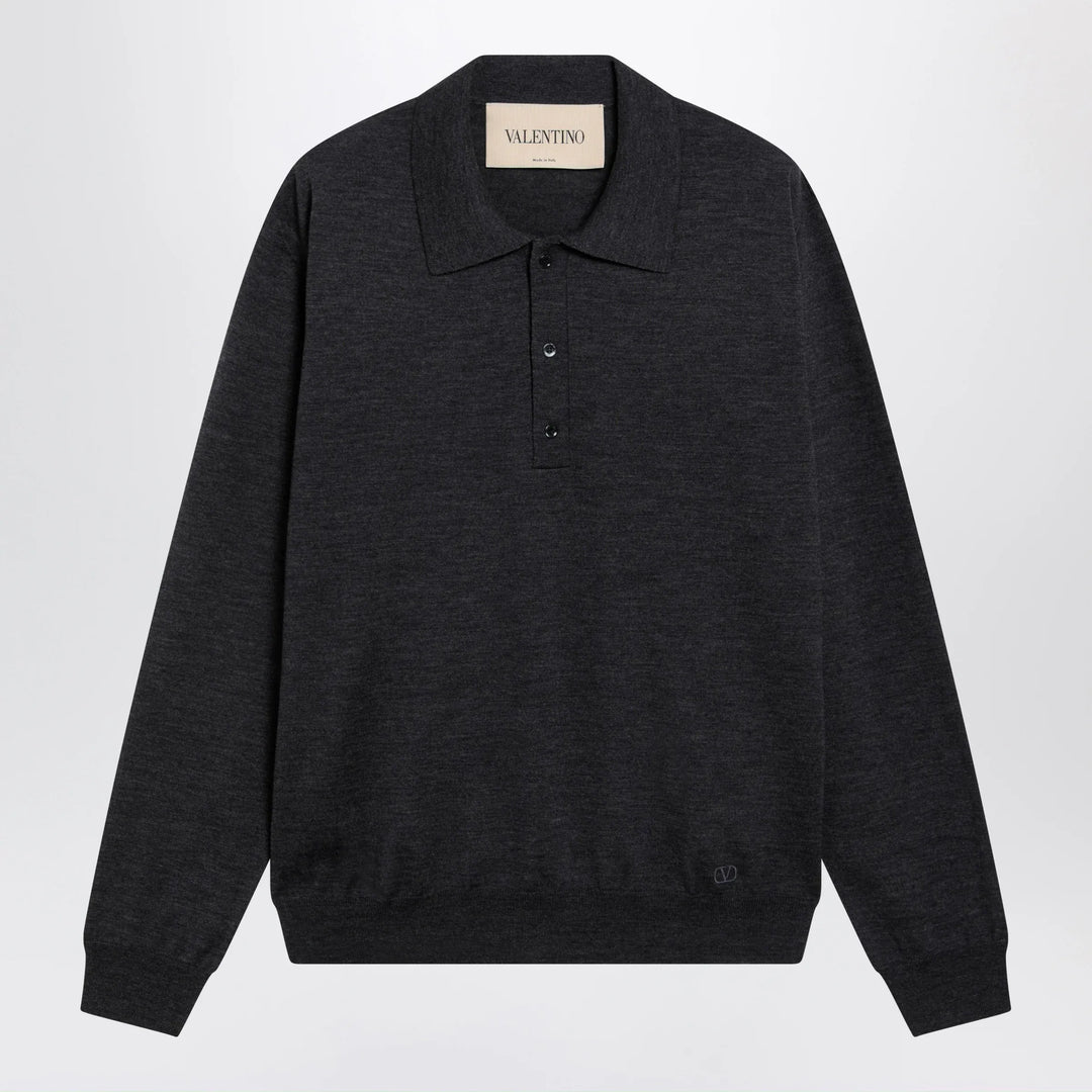 Valentino - Wool polo shirt with VLogo embroidery in anthracite Brand Apparel &amp; Accessories > Clothing > Shirts &amp; Tops S