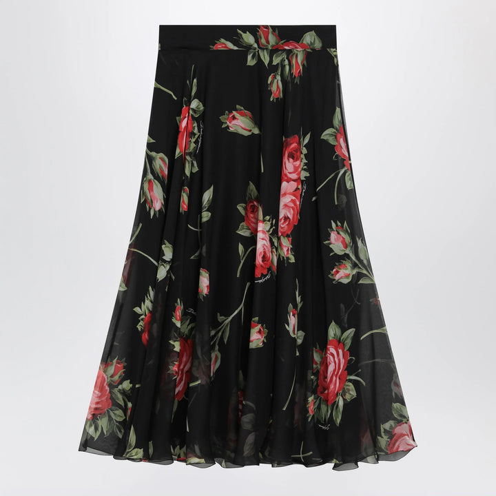 Dolce&amp;Gabbana - Chiffon circle skirt with bouquet rose print, black Brand Apparel &amp; Accessories > Clothing > Skirts 40  IT