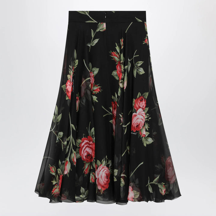 Dolce&amp;Gabbana - Chiffon circle skirt with bouquet rose print, black Brand Apparel &amp; Accessories > Clothing > Skirts 40  IT