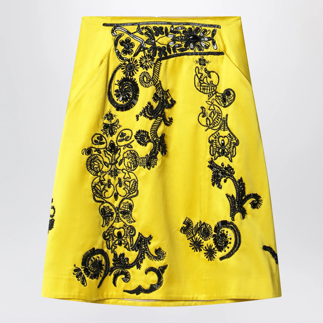 Dries Van Noten - Yellow skirt with black sequin embroidery Brand Apparel &amp; Accessories > Clothing > Skirts 36  FR