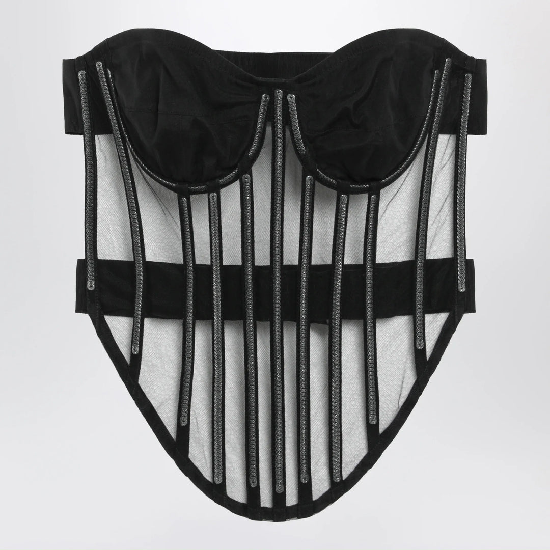 Dolce&amp;Gabbana - Black corset embellished with tulle Brand Apparel &amp; Accessories 40  IT