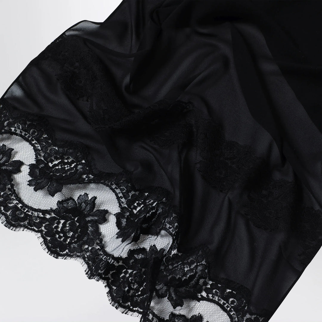 Dolce&amp;Gabbana - Black silk and lace stole with floral embroidery Brand Apparel &amp; Accessories TU