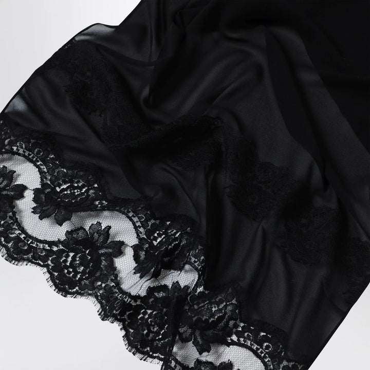 Dolce&amp;Gabbana - Black silk and lace stole with floral embroidery Brand Apparel &amp; Accessories TU