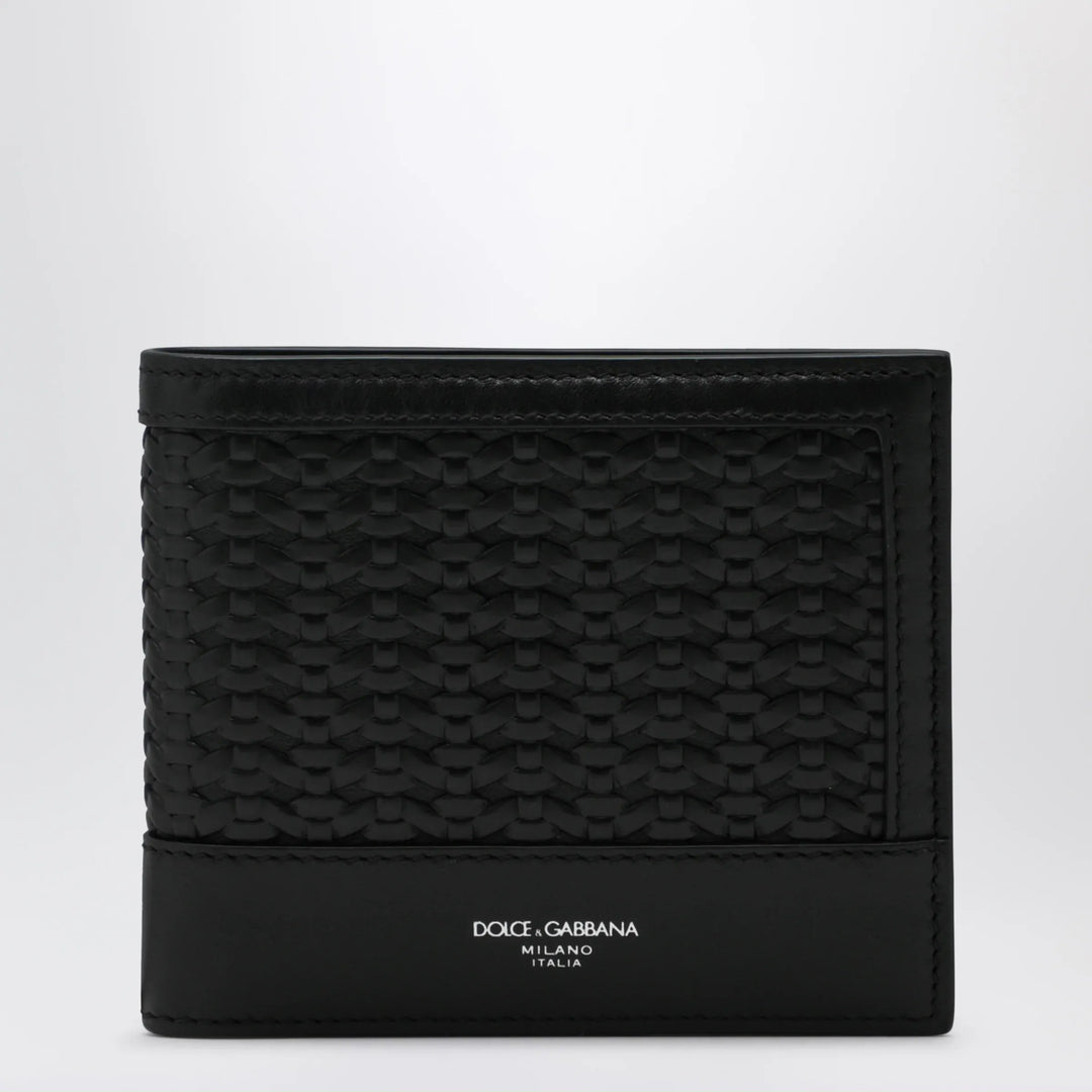 Dolce&amp;Gabbana - Woven plongé calfskin wallet in black Brand Apparel &amp; Accessories TU