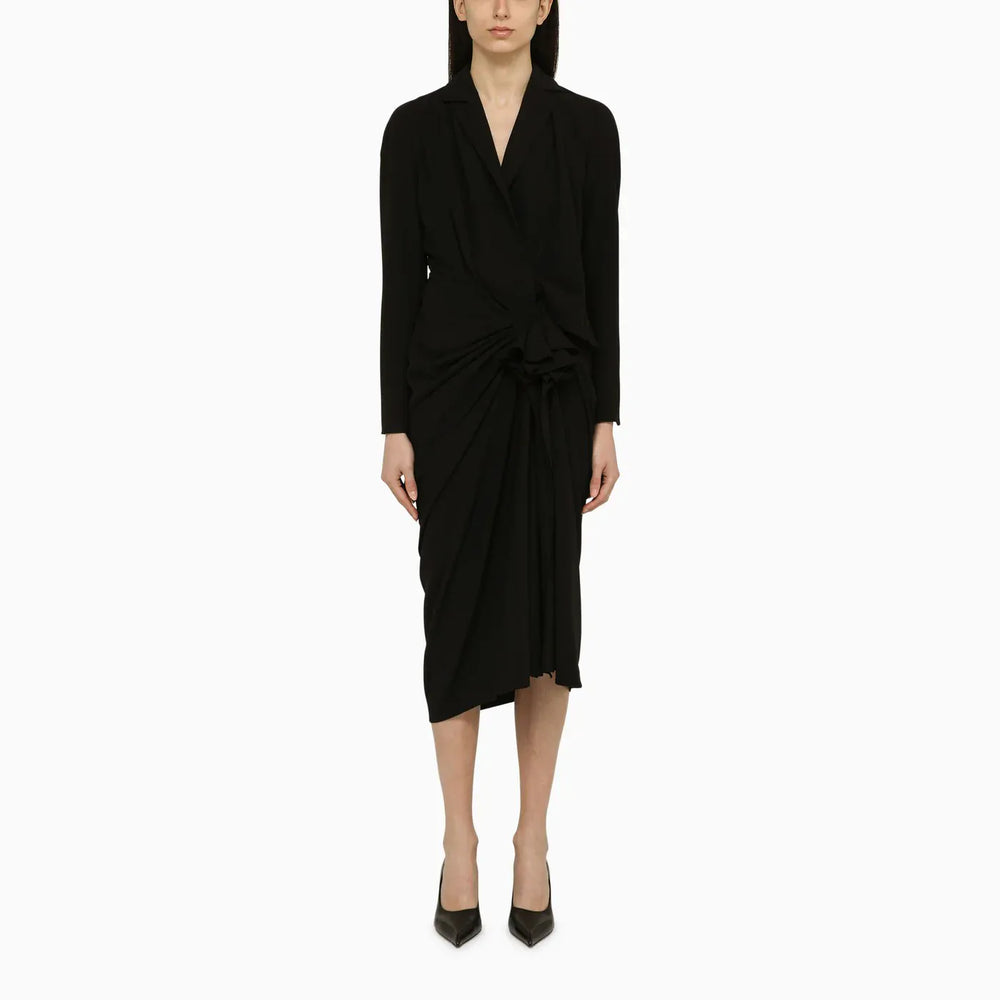 Dries Van Noten - Black wool-blend dress with drape Brand Apparel & Accessories 38  FR