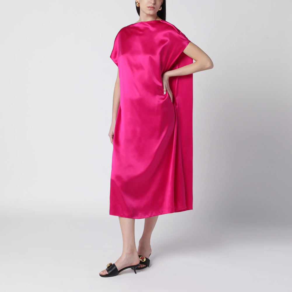 Dries Van Noten - Fuchsia silk satin midi dress Brand Apparel & Accessories S