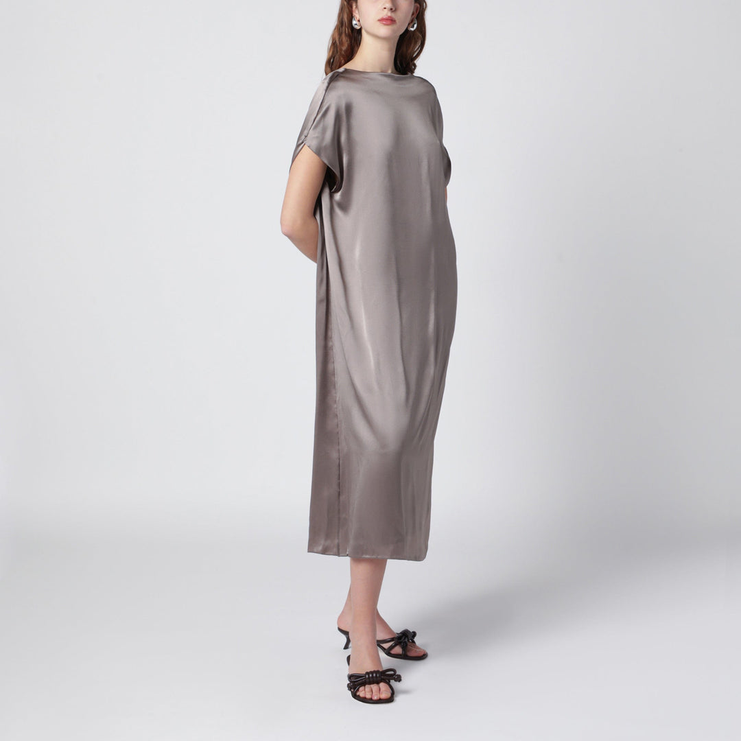 Apparel & Accessories Dries Van Noten - Taupe silk satin midi dress Brand