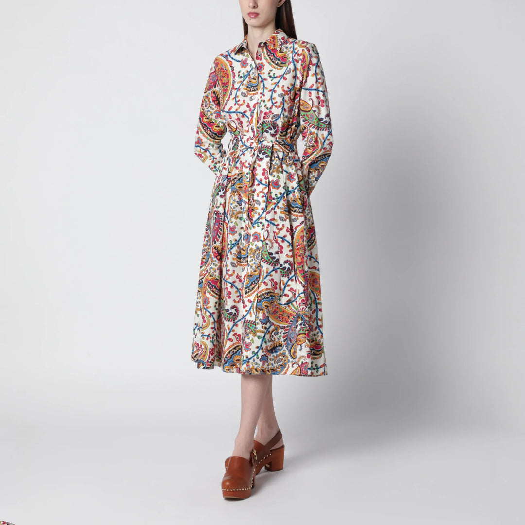 ETRO - Midi cotton dress with paisley print Brand Apparel &amp; Accessories 40  IT