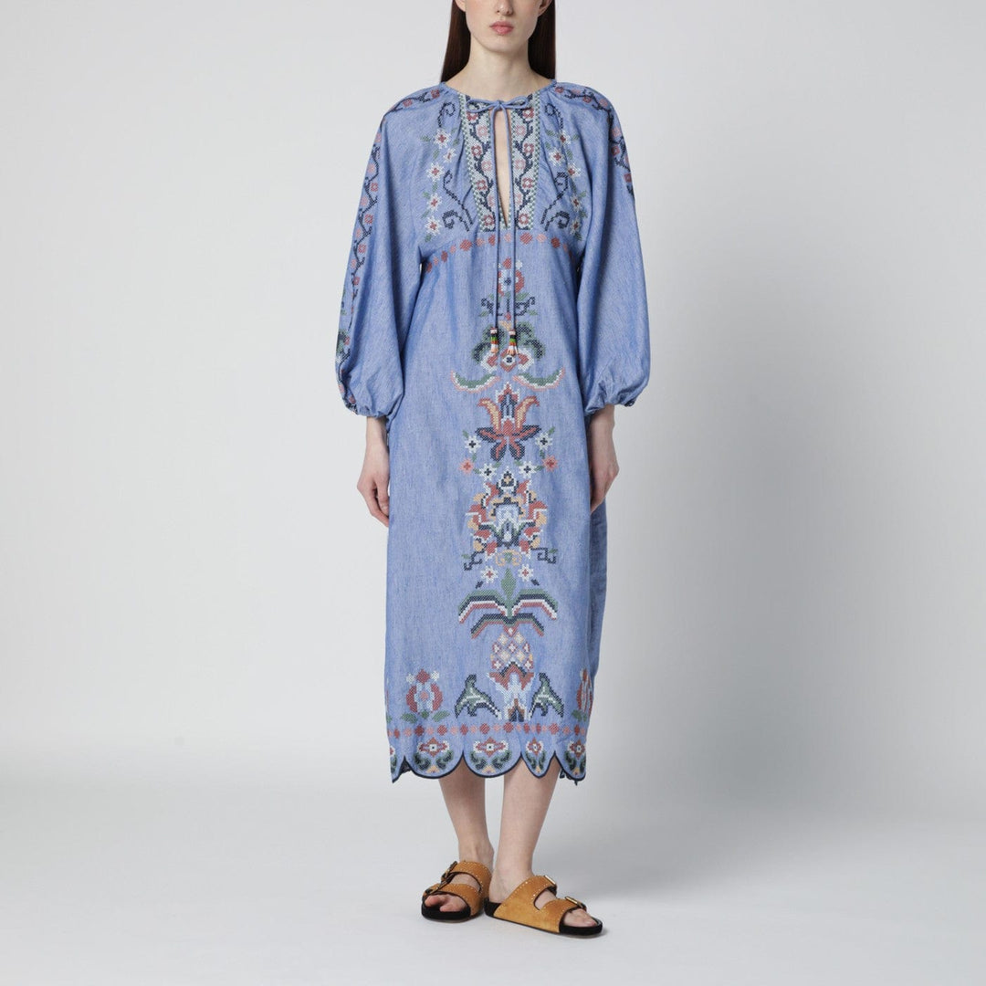 Apparel & Accessories XS FARM Rio - Light blue Blue Garden Tapestry midi dress Brand