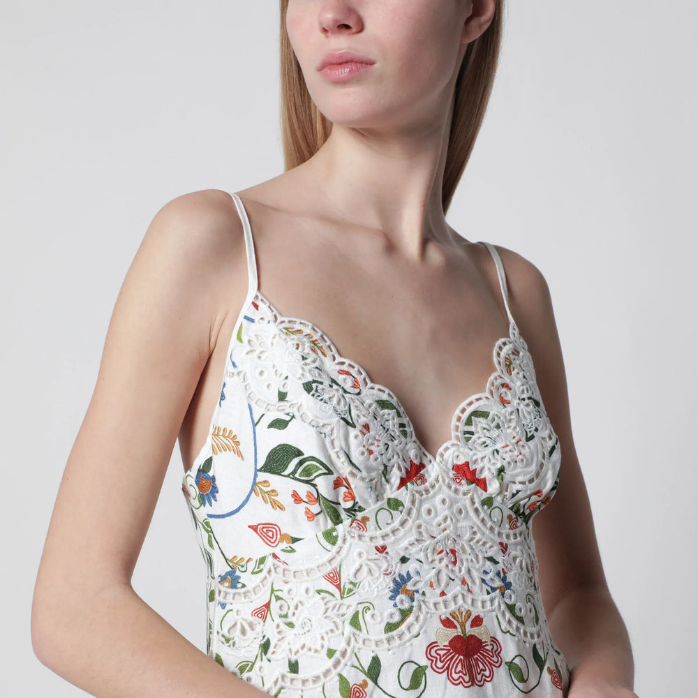 FARM Rio - White midi dress in linen with garden motif Brand Apparel & Accessories
