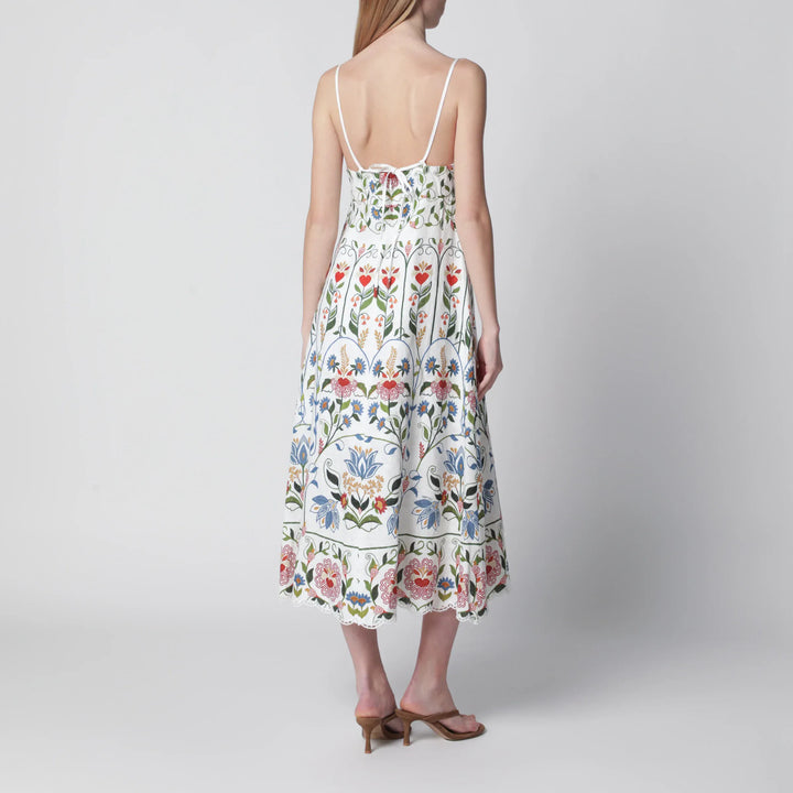 FARM Rio - White midi dress in linen with garden motif Brand Apparel &amp; Accessories