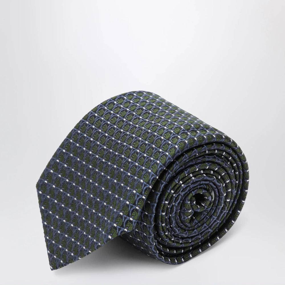 Ferragamo - Dark green printed silk tie Brand Apparel & Accessories U