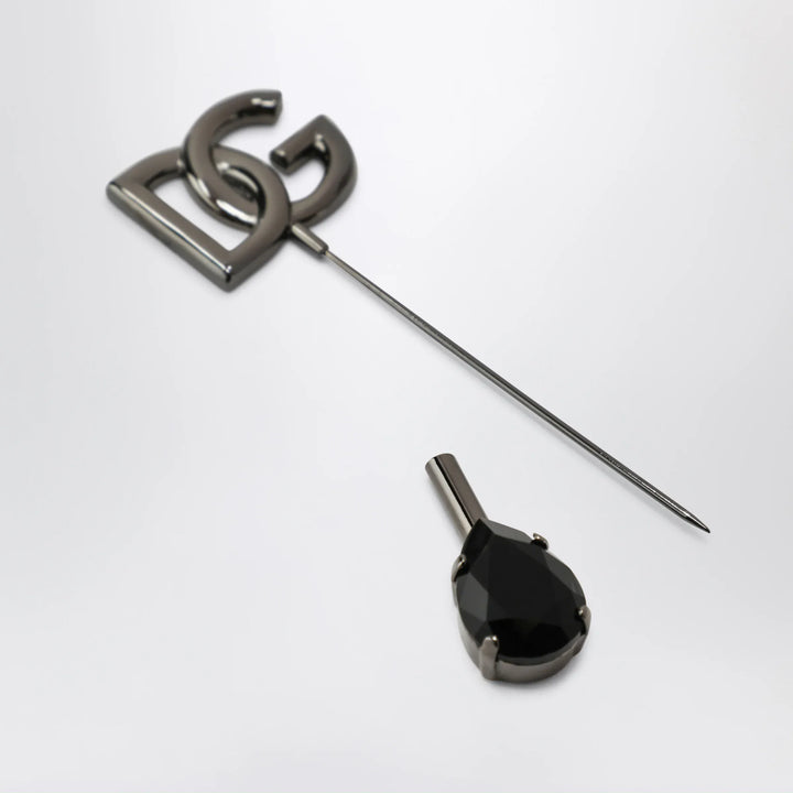 Dolce&amp;Gabbana - DG logo brooch with crystals in brass, ruthenium Brand Apparel &amp; Accessories > Jewelry TU