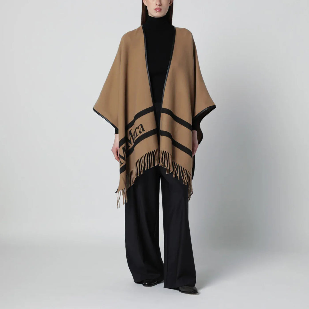 Max Mara - Camel jacquard wool poncho Brand Apparel &amp; Accessories TU