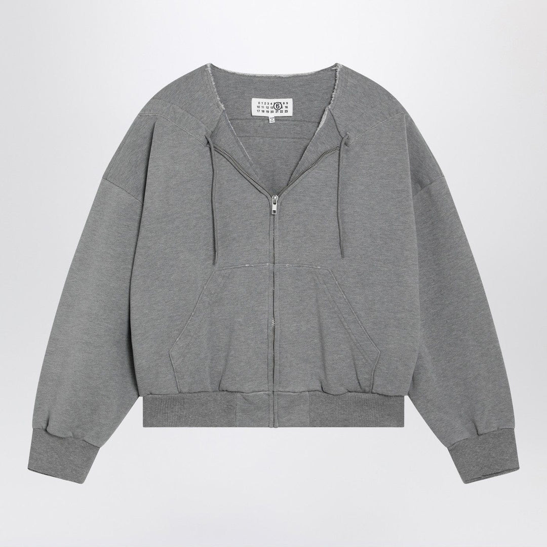Apparel &amp; Accessories MM6 Maison Margiela - Felpa con zip e coulisse in cotone grigia Brand