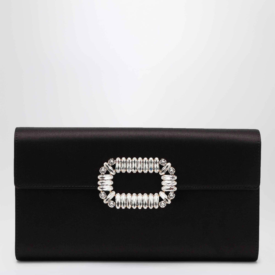 ROGER VIVIER - Black satin pochette with Sexy Choc buckle Brand Apparel & Accessories U