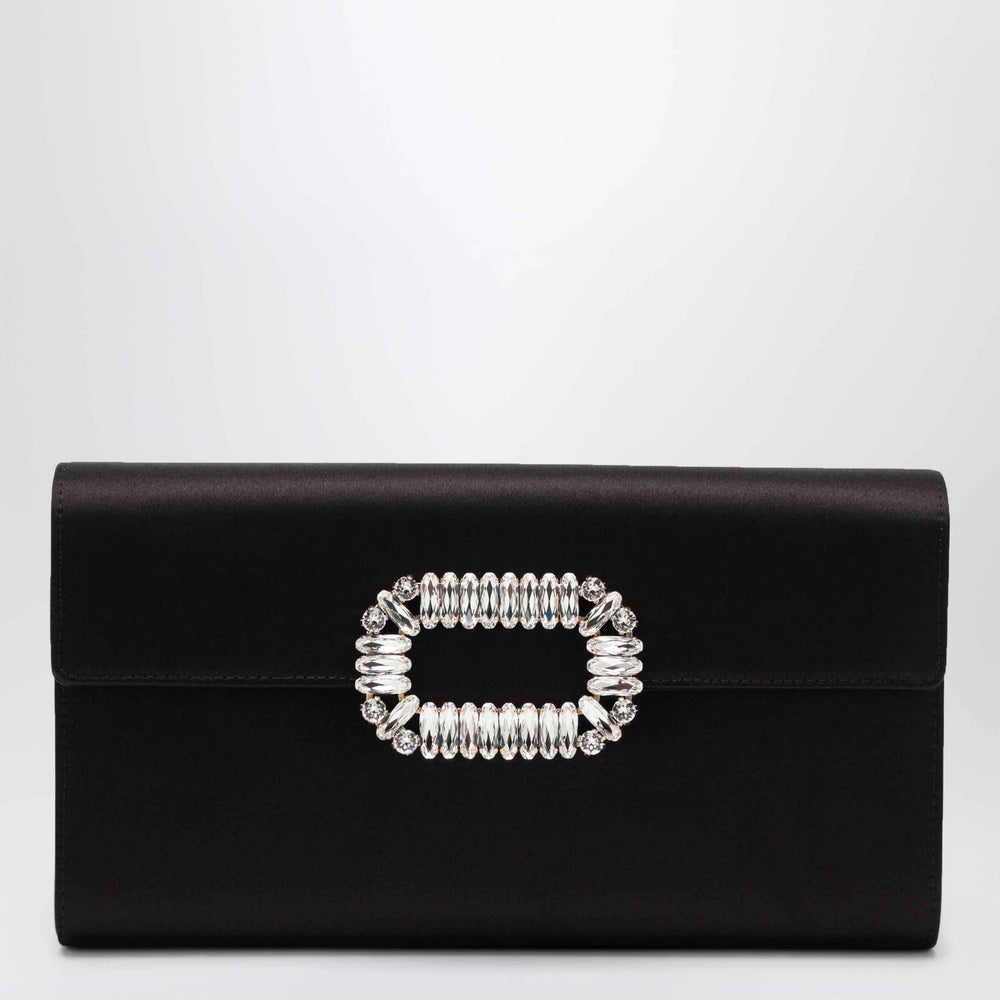 ROGER VIVIER - Black satin pochette with Sexy Choc buckle Brand Apparel & Accessories U
