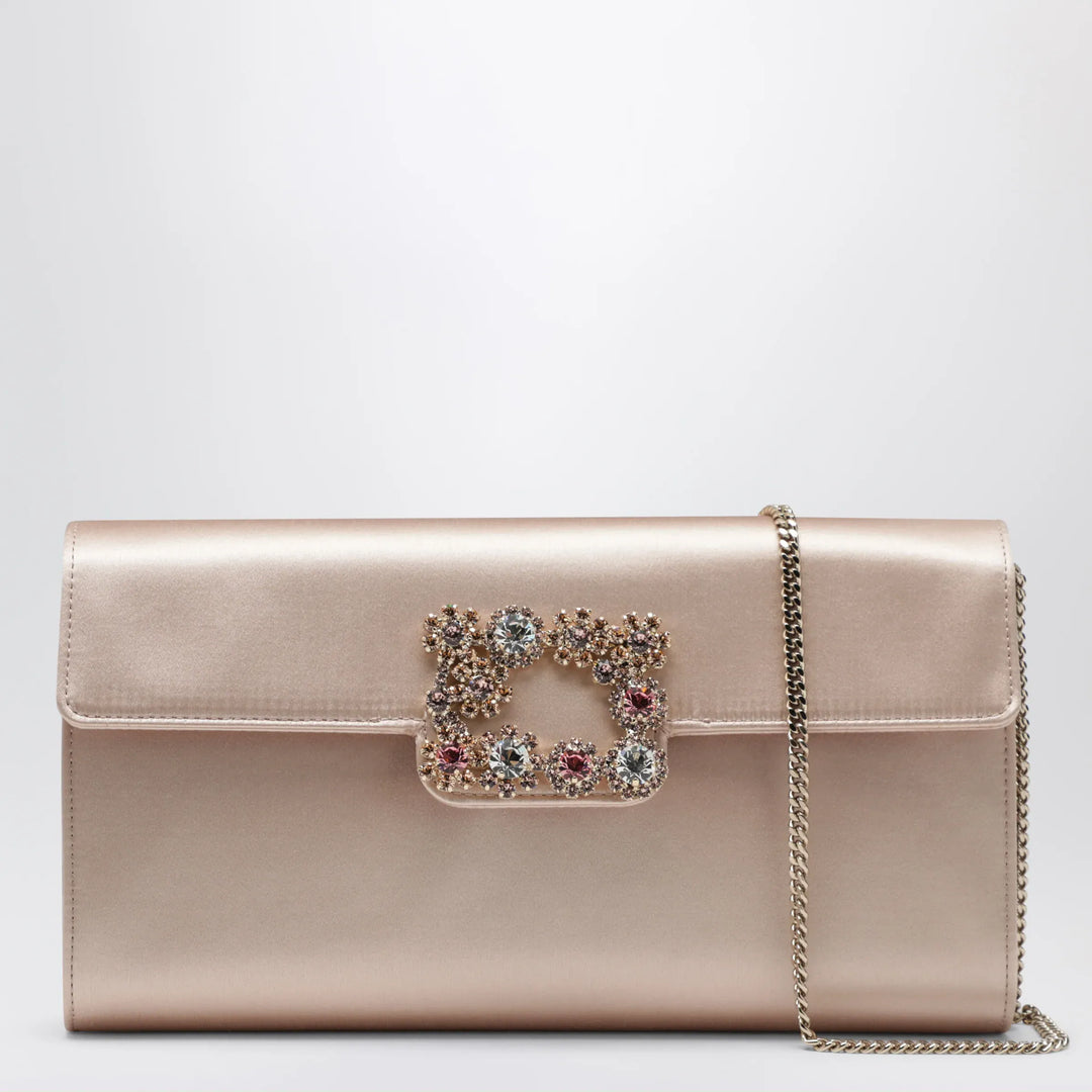 ROGER VIVIER - Light pink satin clutch bag with buckle Brand Apparel & Accessories U