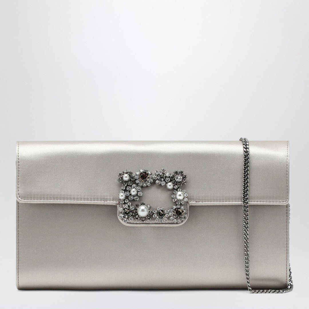 Apparel &amp; Accessories TU ROGER VIVIER - Pearl grey satin clutch bag with buckle Brand