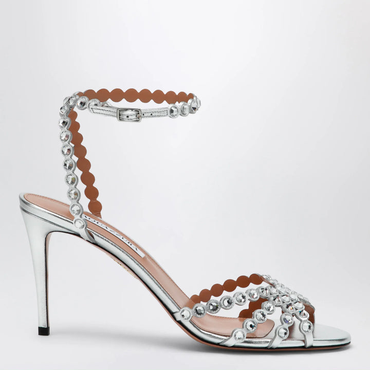 Aquazzura - Tequila silver sandals in metallic leather with crystals Brand Apparel &amp; Accessories > Shoes
