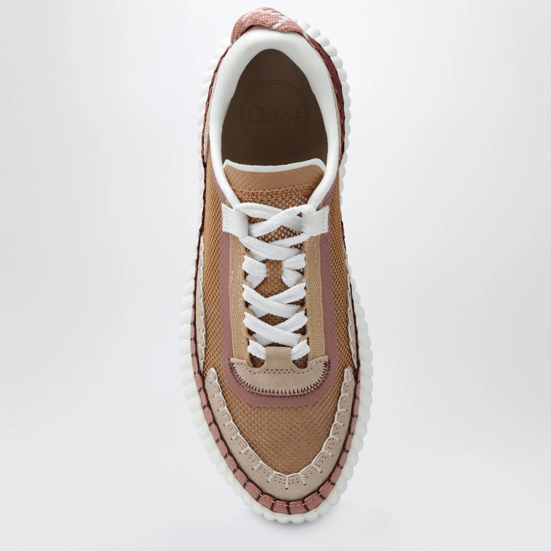 Chloé - Nama sneakers in calf leather and fabric, brown and pink Brand Apparel &amp; Accessories > Shoes