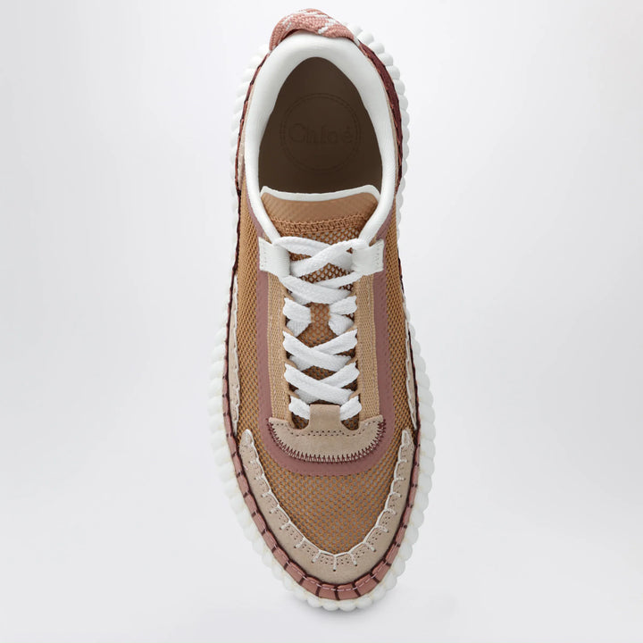 Chloé - Nama sneakers in calf leather and fabric, brown and pink Brand Apparel &amp; Accessories > Shoes