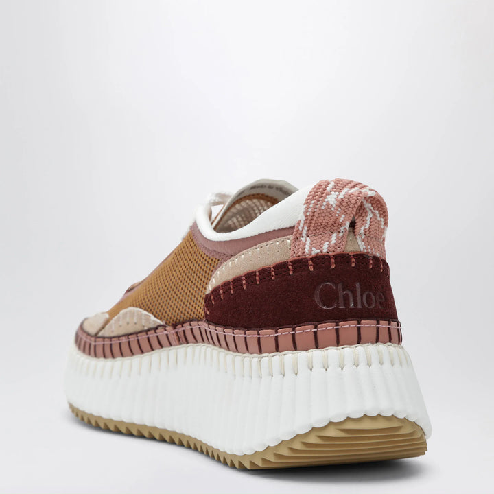 Chloé - Nama sneakers in calf leather and fabric, brown and pink Brand Apparel &amp; Accessories > Shoes