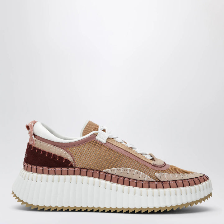 Chloé - Nama sneakers in calf leather and fabric, brown and pink Brand Apparel &amp; Accessories > Shoes 36 IT