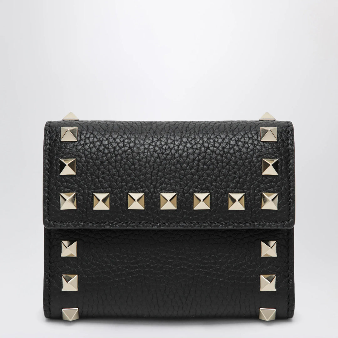 Valentino Garavani - Rockstud trifold wallet in black grained calfskin Brand Apparel &amp; Accessories TU