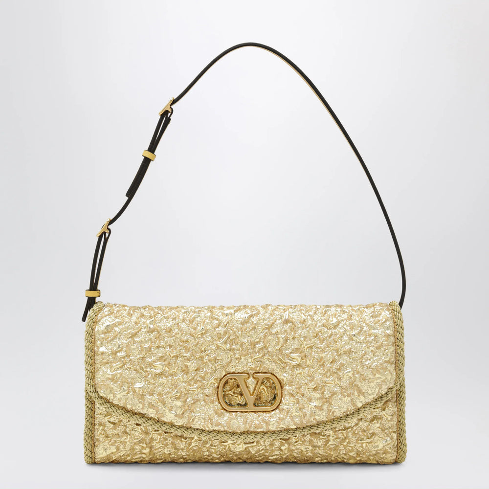 Valentino Garavani - Small DeVain bag in gold cloqué jacquard fabric Brand Apparel & Accessories TU