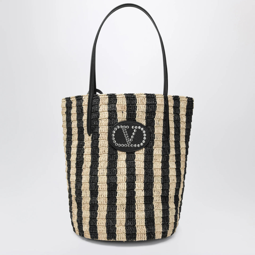 Valentino Garavani - Striped shoulder bag in raffia and leather Brand Apparel &amp; Accessories TU