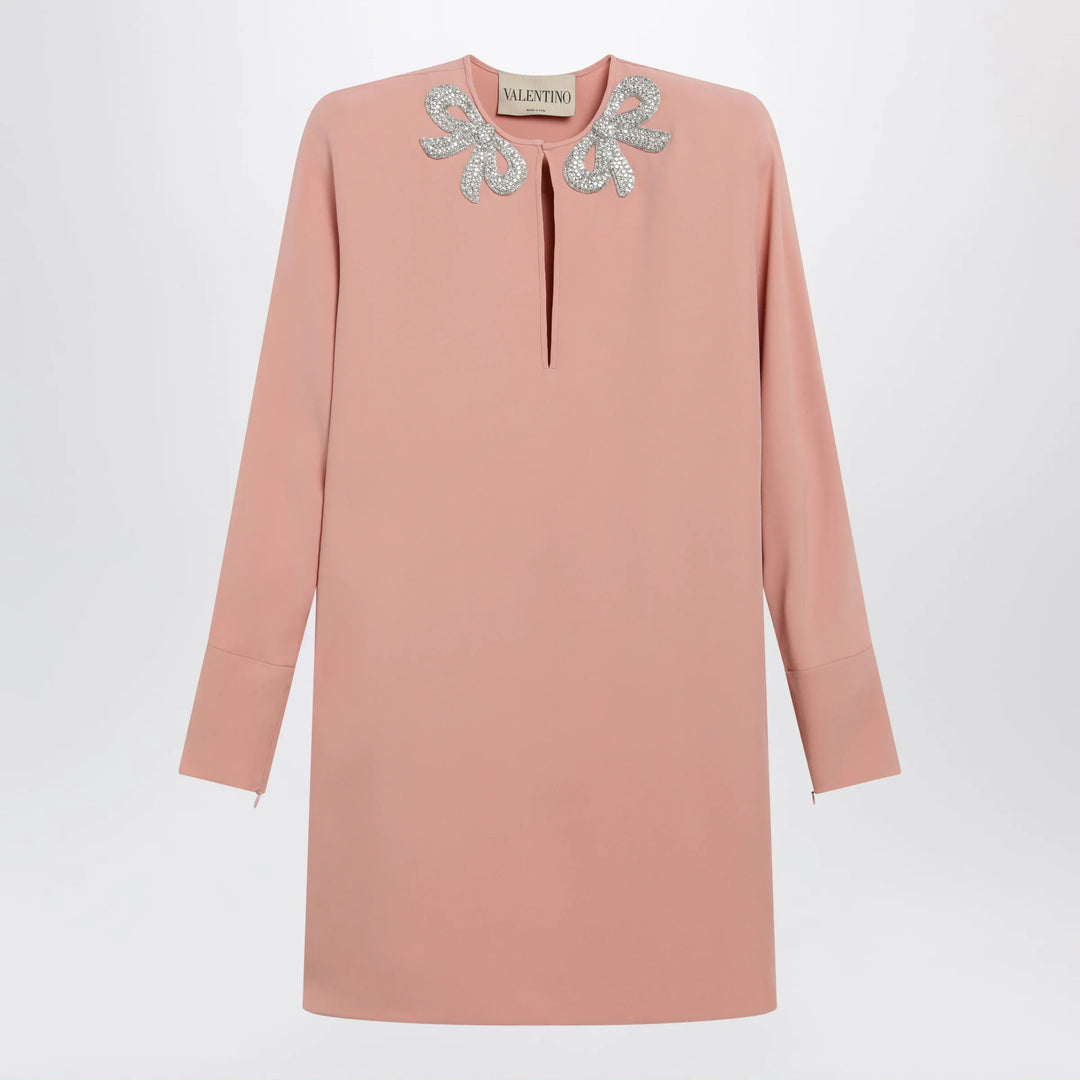 Valentino - Pink silk short dress with embroidered bows Brand Apparel &amp; Accessories 40  IT