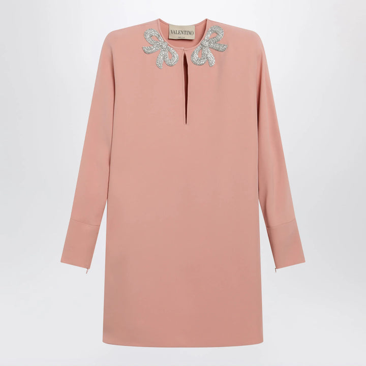 Valentino - Pink silk short dress with embroidered bows Brand Apparel &amp; Accessories 40  IT
