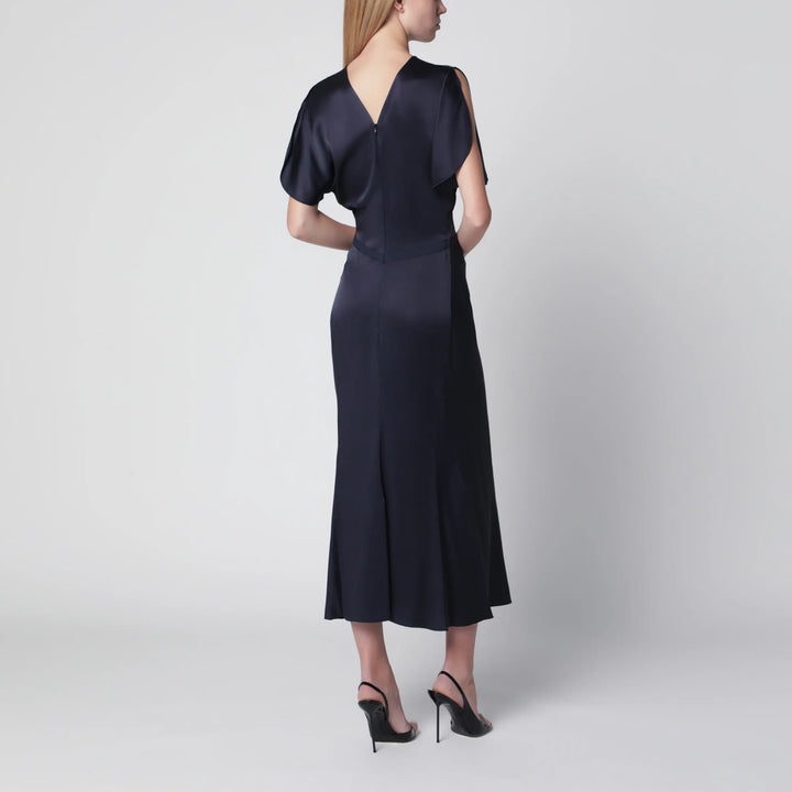Victoria Beckham - Bela Midi Dress in Midnight Satin Crêpe Brand Apparel &amp; Accessories 8 UK