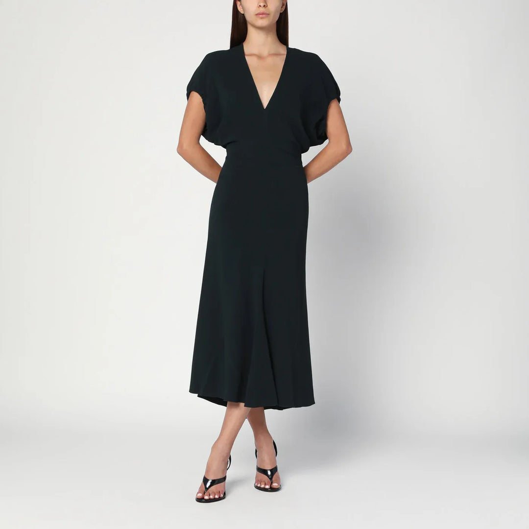 Victoria Beckham - Dark green midi dress in satin Brand Apparel &amp; Accessories 6 UK