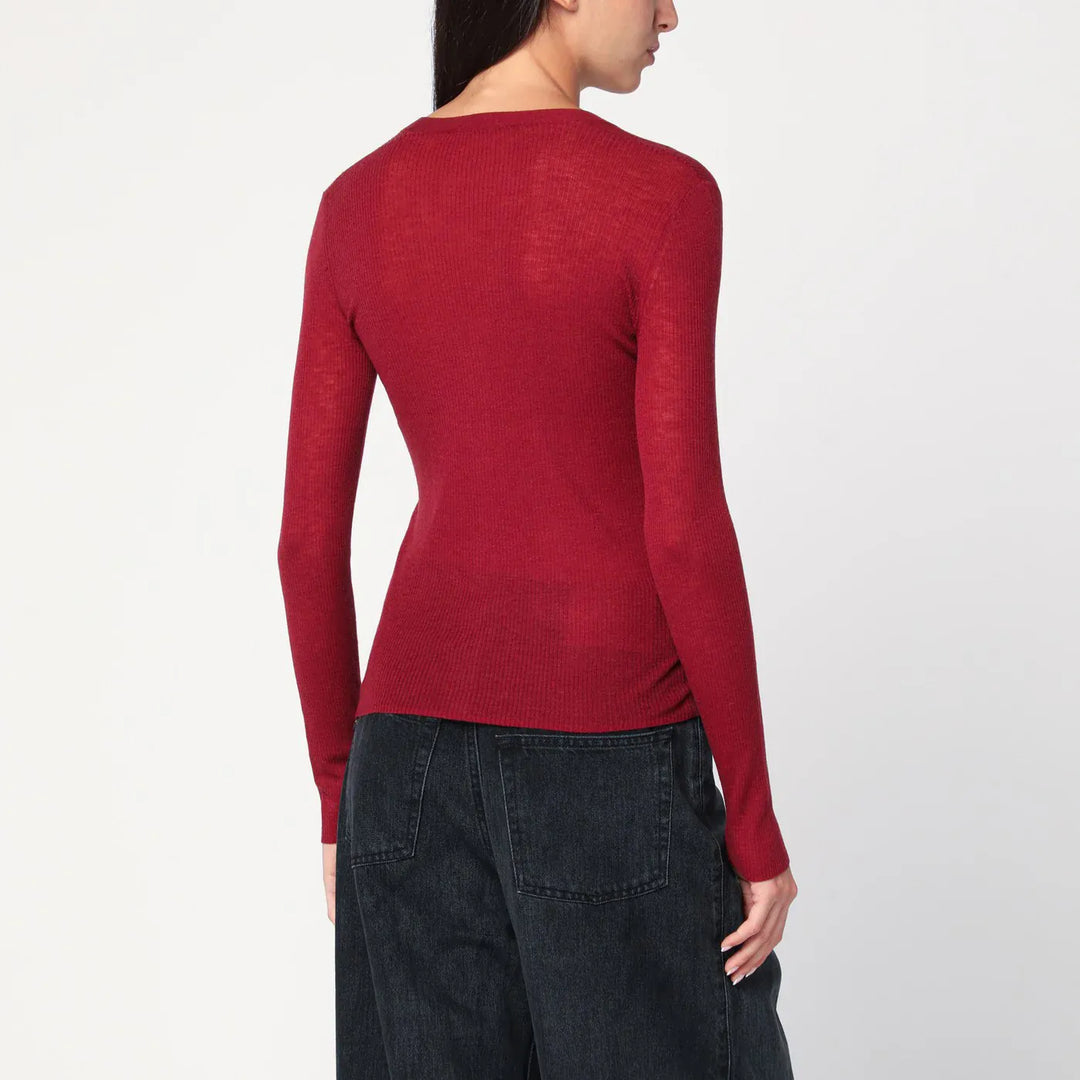 6397 - Bordeaux semi-sheer knit cardigan Brand Cardigan XS