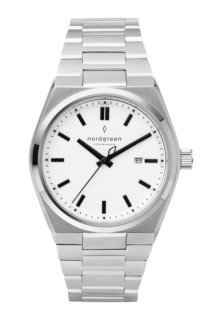 Nordgreen Chronograph Watches Nordgreen Succession 41mm White Dial &amp; Black Indicies Stainless Steel Strap Watch Nordgreen Succession 41mm White Dial &amp; Black Indicies Stainless Steel Strap Watch Brand