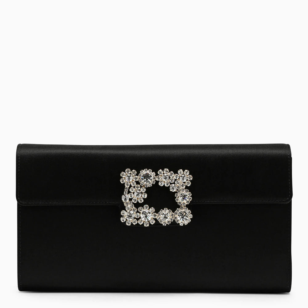 ROGER VIVIER - Black satin clutch bag with buckle Brand Clutch Bag U